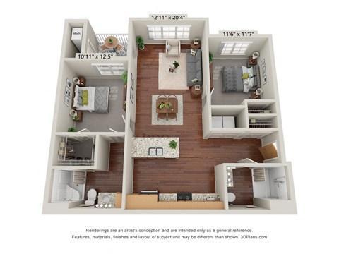 Crossroad Commons_2 Bedroom A-ADA_3D Floor Plan at Crossroad Commons, Manor, 78653